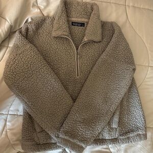 Abercrombie & Fitch Tan Sherpa Quarter-Zip Pullover